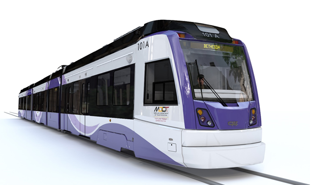 Purple line train front view