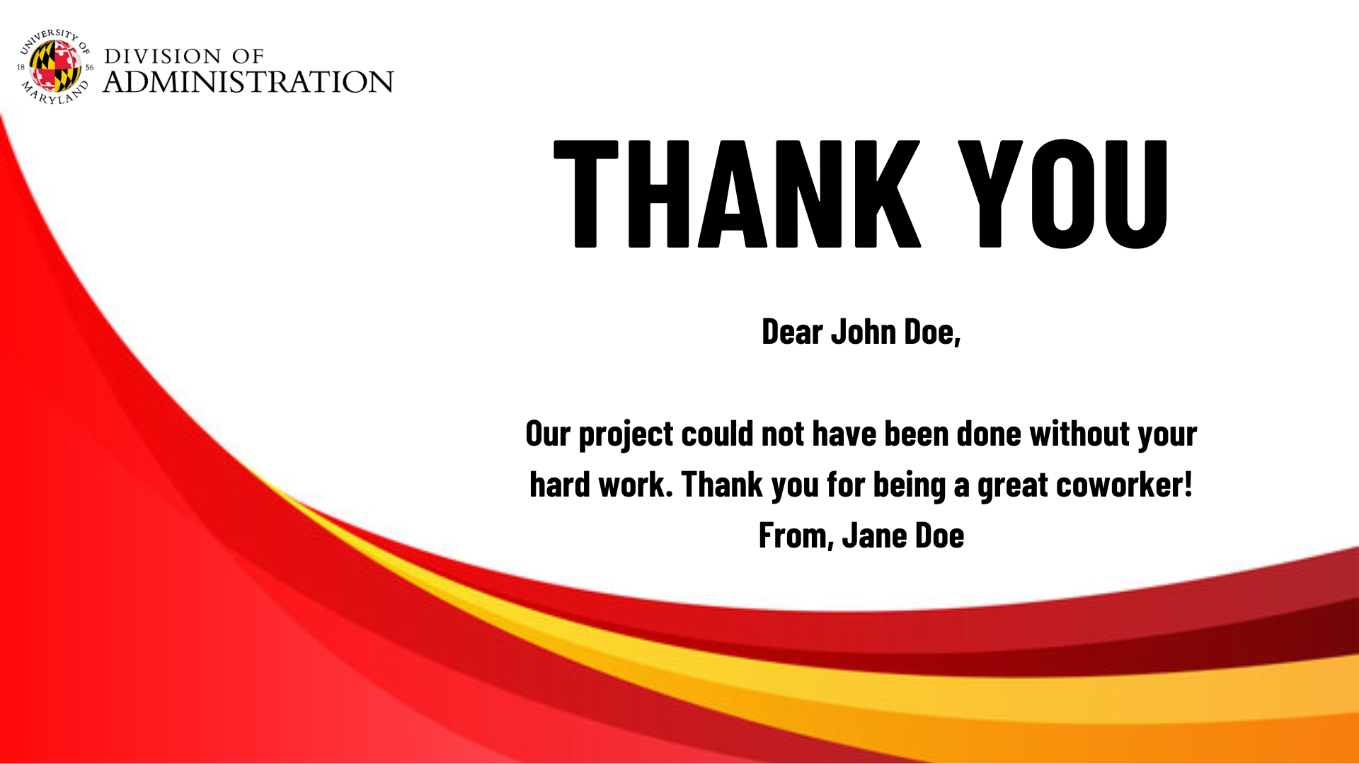 Red and yellow rainbow thank you postcard with division logo