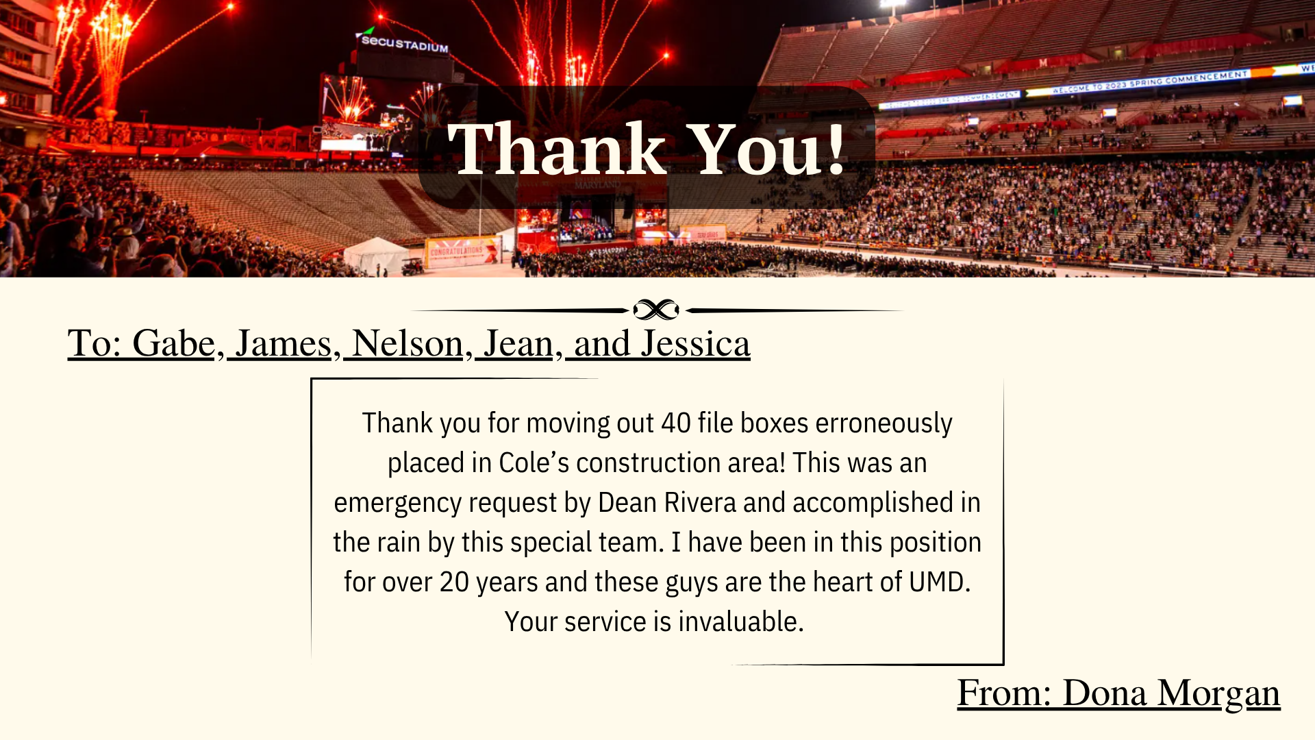 Thank you to the Special Services team