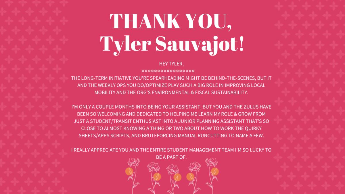Tyler Sauvajot Thank You Shout-Out