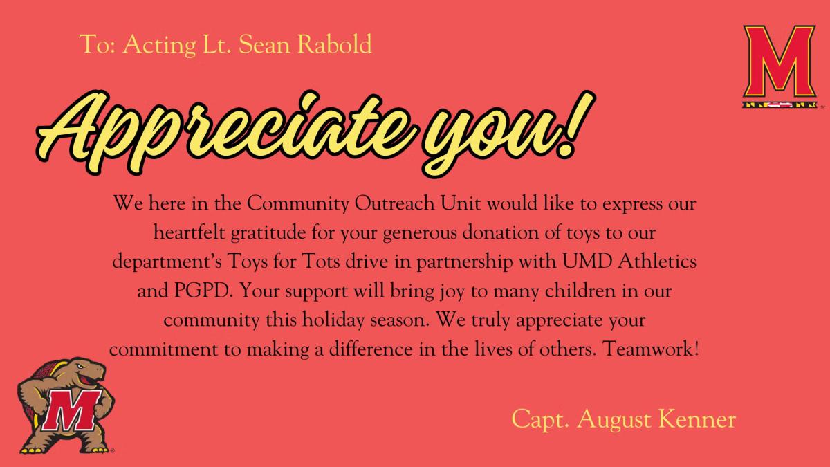 Acting Lt Sean Rabold Thank You