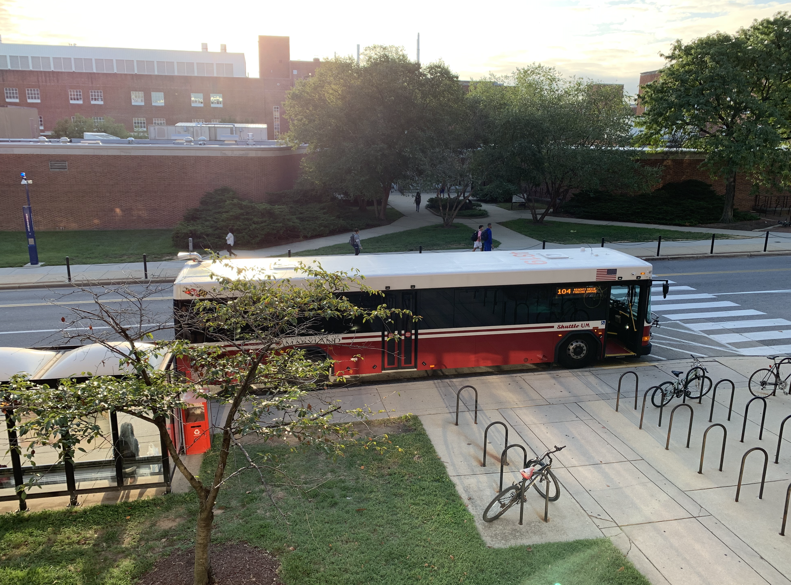 Overhead of a DOTS bus parked on the street