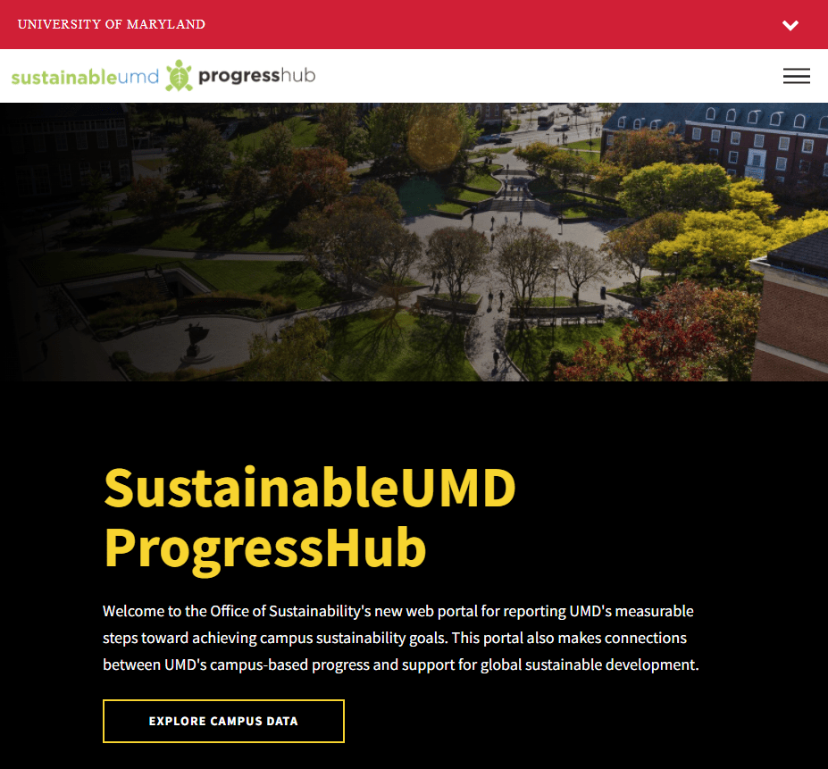 SustainableUMD ProgressHub homepage screenshot