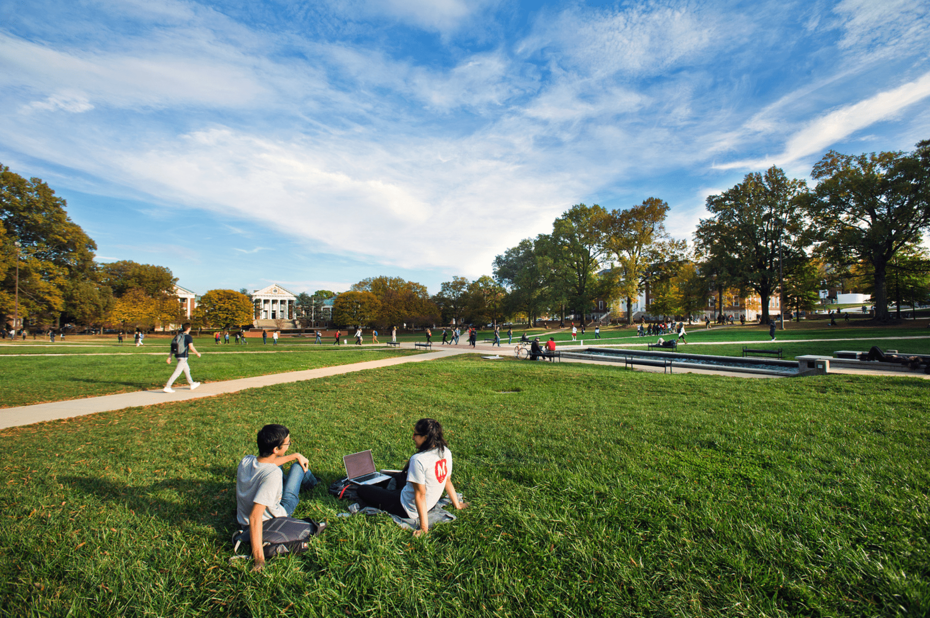 University of Maryland, students in conversation on the quad