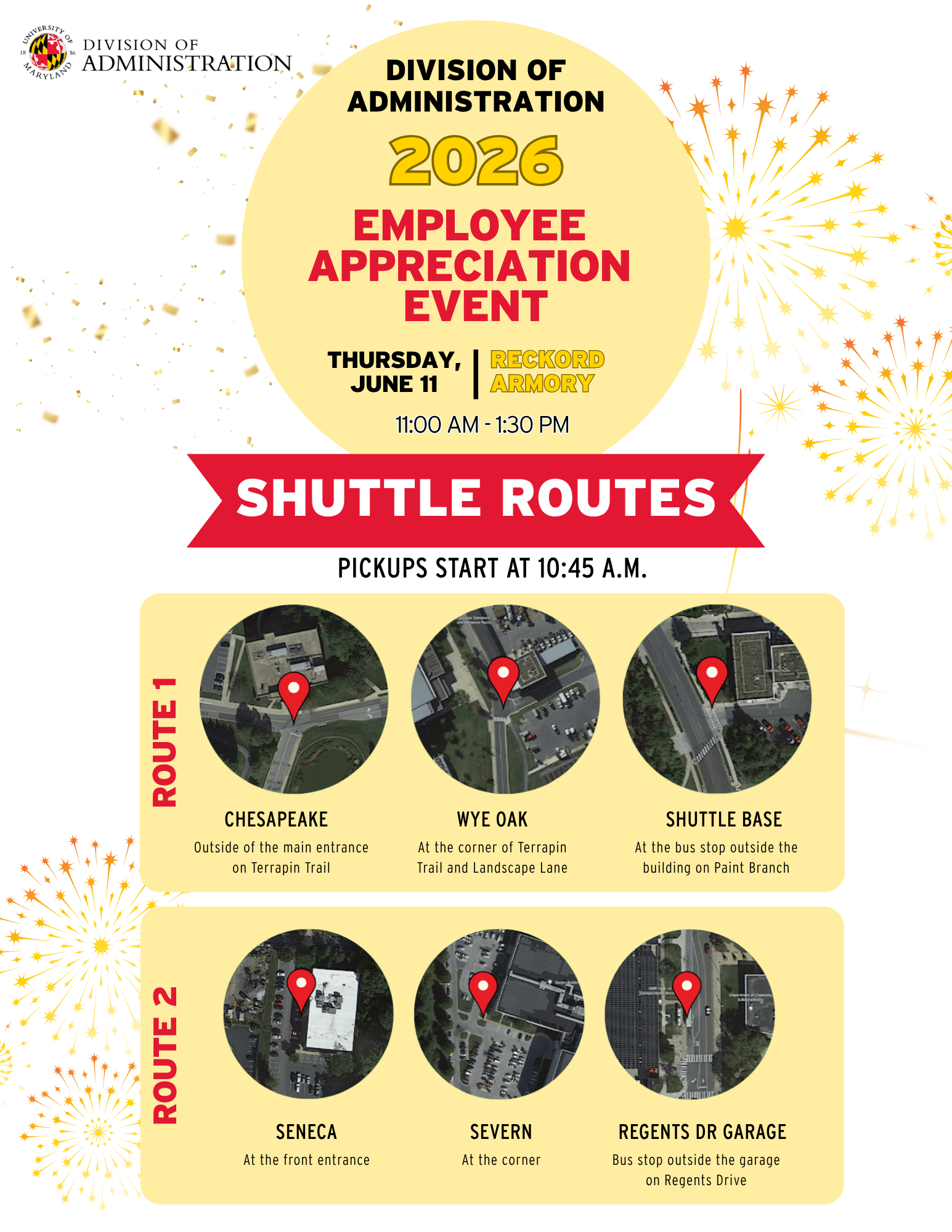 Shuttle Route Map depicting stop locations for the employee appreciation event